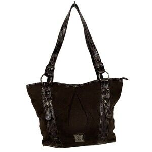Sag Harbor Brown Lacquer Faux Crocodile Skin Handbag Purse Tote Silver Hardwear